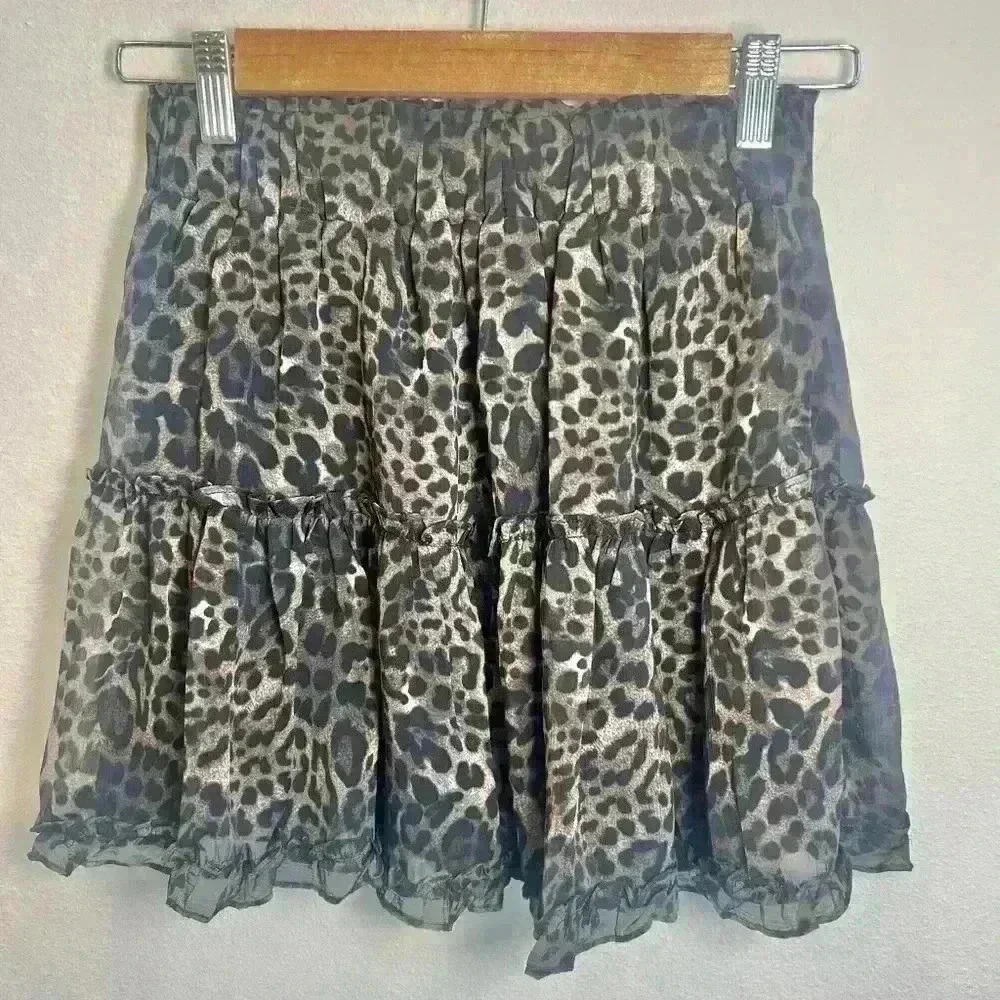 Olivaceous Ruffled Leopard Print Lined Mini Skirt Size Small